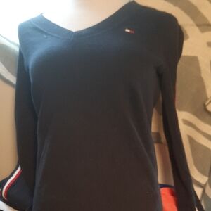 Black V-Neck Sweater with Logo